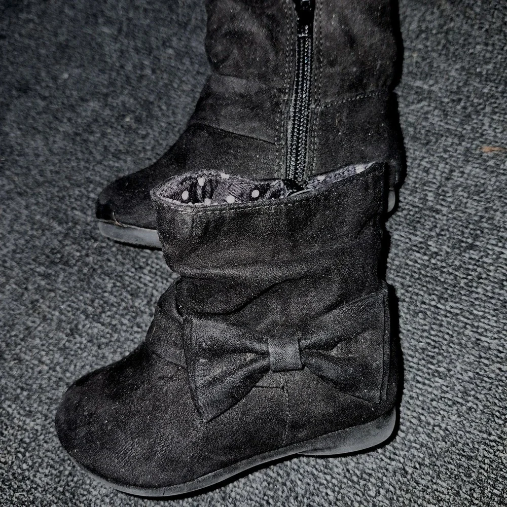 Black Girls Fabric Ankle Bootie Boots Bow Accent Side Zip US 4 EU 19